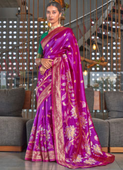 Elegant Magenta Art Silk Jacquard Weaving Design Party Wear Saree