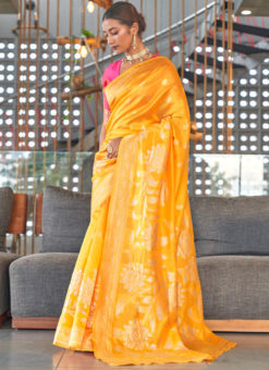 Excellent Gold Art Silk Jacquard Weaving Design Party Wear Saree