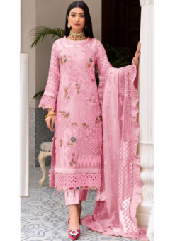 Georgette Pink Embroidered Work Designer Pakistani Suit