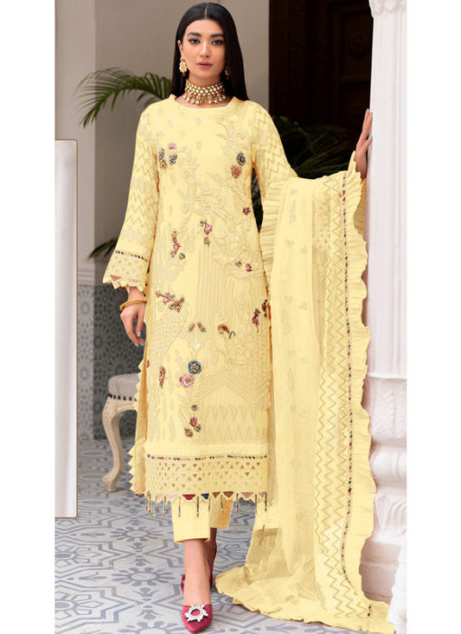 Georgette Yellow Embroidered Work Designer Pakistani Suit