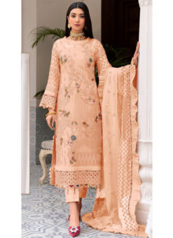 Georgette Peach Embroidered Work Designer Pakistani Suit