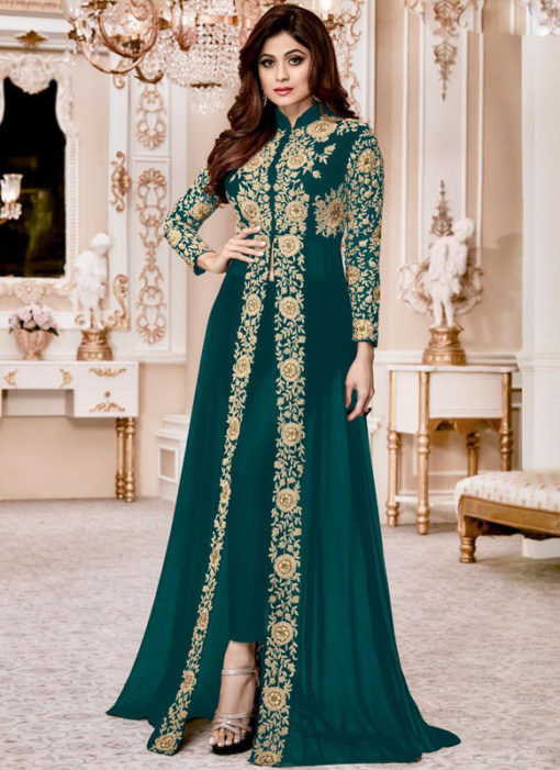 Shamita Shetty Rama Designer Embroidered Work Party Wear Georgette Anarkali Suit