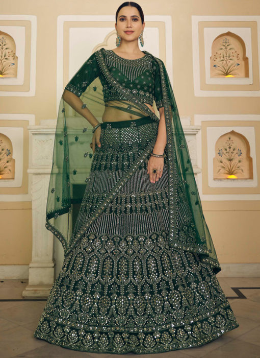 Green Soft Net Sequence And Embroidered Work Designer Lehenga Choli