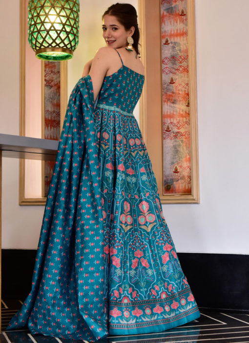 Rama Silk Cotton Digital Printed Party Wear Floor Length Gown