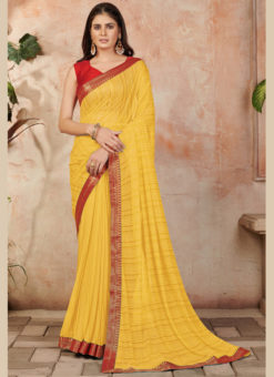 Yellow Lycra Lace Broder Casual Wear Saree