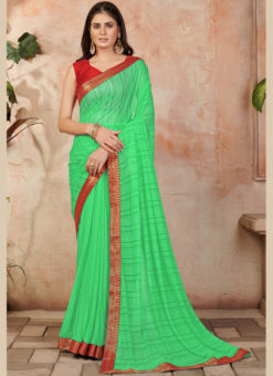 Green Lycra Lace Broder Casual Wear Saree