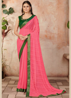 Pink Lycra Lace Broder Casual Wear Saree