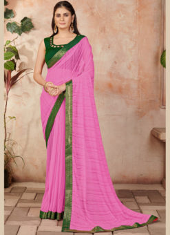 Pink Lycra Lace Broder Casual Wear Saree