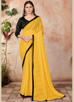 Yellow Lycra Lace Broder Casual Wear Saree