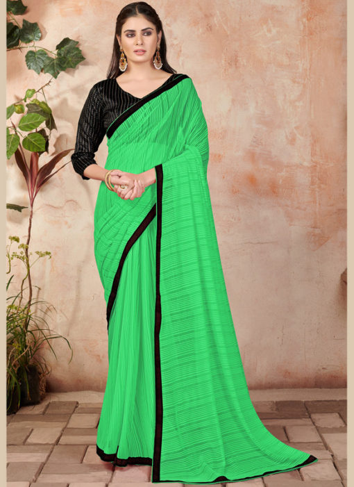 Green Lycra Lace Broder Casual Wear Saree