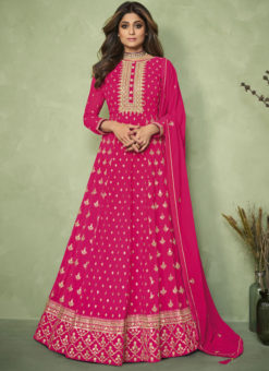 Pink Georgette Designer Embroidered Work Party Wear Anarkali Suit