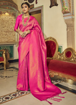 Pink Handloom Silk Jari Weaving Wedding Saree