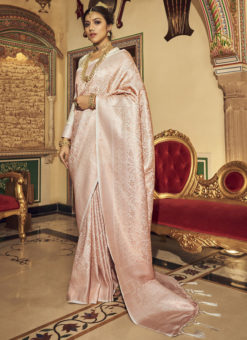 Cream Handloom Silk Silk Jari Weaving Wedding Saree