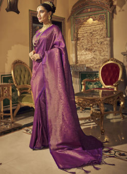 Purple Handloom Silk Silk Jari Weaving Wedding Saree