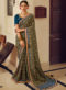 Olive And Purple Chinon  Embroidery Work Traditional Saree