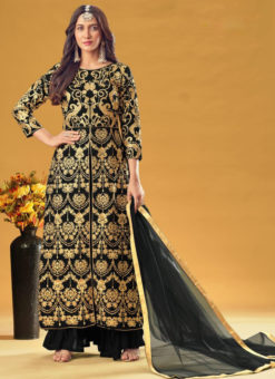 Attractive Georgette Embroidered Work Designer Black Salwar Kameez