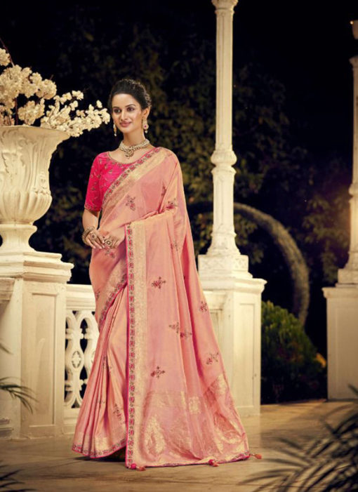 Pink Silk Zari Weaving Wedding Designer Saree
