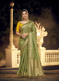 Green Zari Weaving Desinger Party Wear Silk Saree