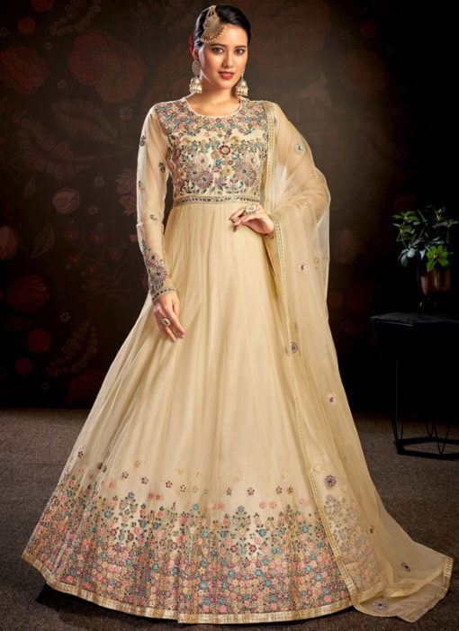 Awesome Chiku Butterfly Net Designer Embroidered Work Anarkali Suit
