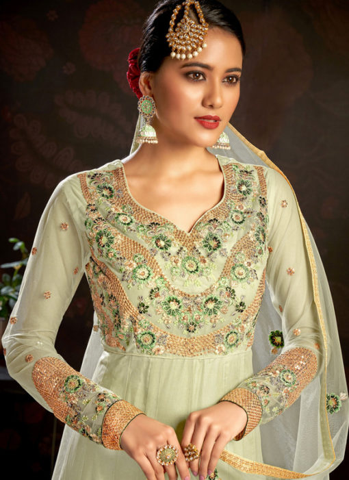 Classic Green Butterfly Net Embroidered Work Designer Anarkali Suit