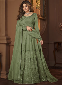 Graceful Green Designer Embroidered Work Georgette Anarkali Salwar Suit