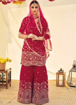 Pink Faux Georgette Designer Embroidered Work Pakistani Suit
