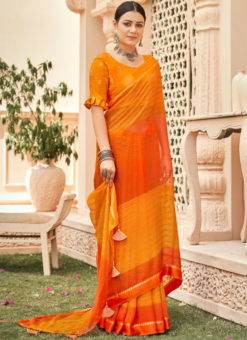 Orange Chiffon Foil Printed Casual Wear Saree