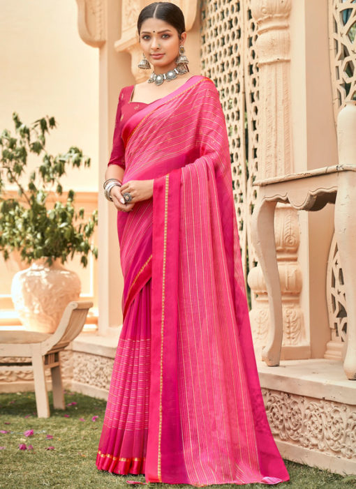 Pink Chiffon Foil Printed Casual Wear Saree
