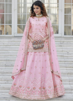 Baby Pink Chiffon Embroidered And Sequence Work Designer Ghagra Choli
