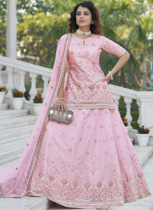 Baby Pink Chiffon Embroidered And Sequence Work Designer Ghagra Choli