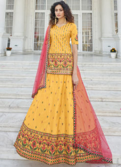 Yellow Chiffon Embroidered And Sequence Work Designer Ghagra Choli