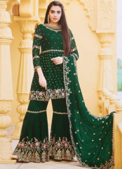 Green Georgette Embroidered And Stone Work Designer Pakistani Suit