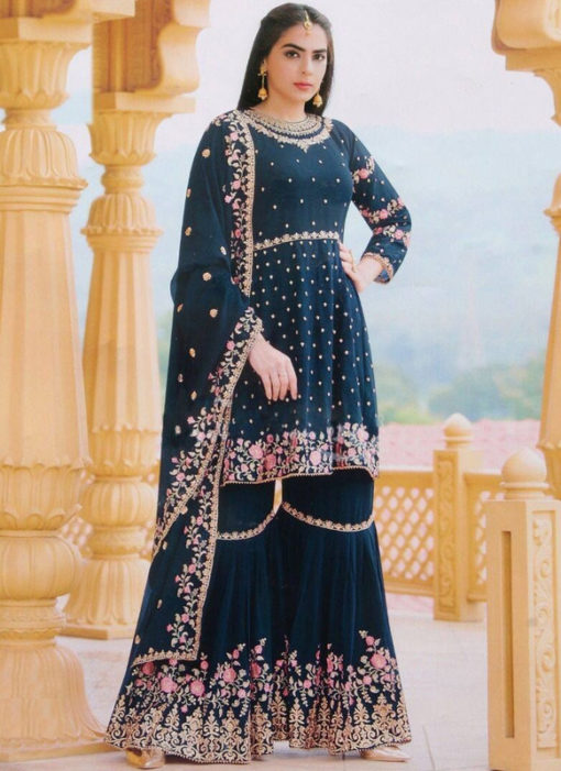 Black Georgette Embroidered And Stone Work Designer Pakistani Suit