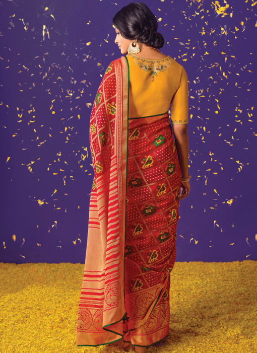 Charming Red Brasso Zari Weaving Party Wear Saree