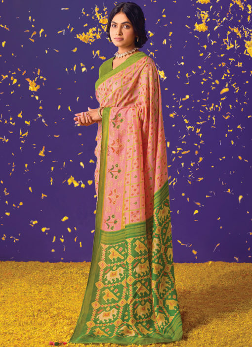 Elegant Pink Brasso Zari Weaving Party Wear Saree