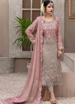 Charming Pink Embroidered Work Designer Straight Salwar Kameez