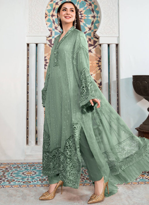 Wonderful Green Georgette Designer Embroidered Work Pakistani Suit
