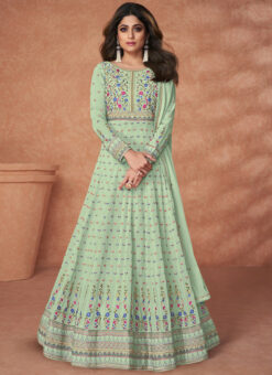 Classic Green Designer Georgette Floor Length Embroidered Work Anarkali Suit