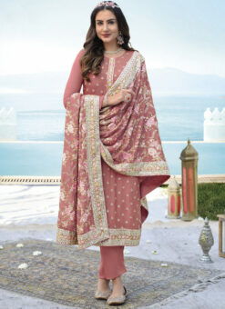 Graceful Pink Chinon Designer Embroidered Work Party Wear Pant Style Salwar Suit