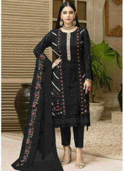 Black Faux Georgette Party Wear Designer Embroidered Work Pant Style Suit