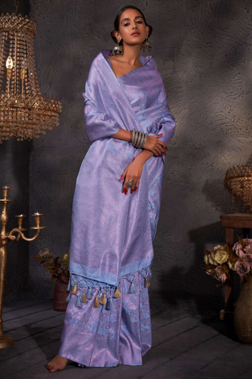 Marvellous Colored Zari Weaving Work Art Silk Sky Blue Saree