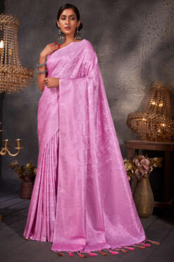 Radiant Colored Zari Weaving Work Art Silk Pink Saree