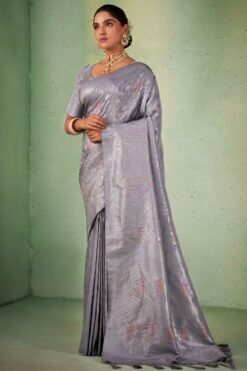 Kanjivaram Silk Grey Color Excellent Saree