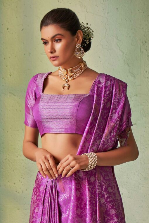 Lavender Color Kanjivaram Silk Coveted Saree
