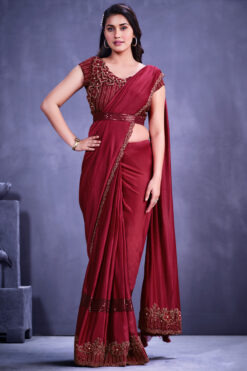 Lycra Fabric Red Color Saree With Fascinating Border Work