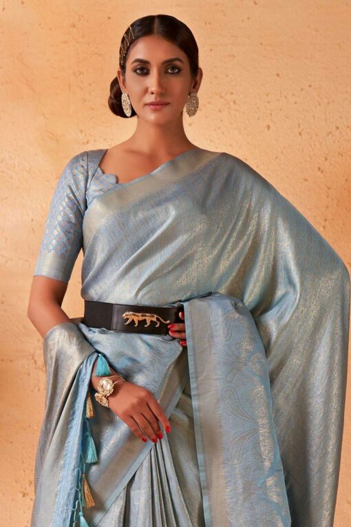 Sky Blue Color Entrancing Kanjivaram Silk Saree With Weaving Work