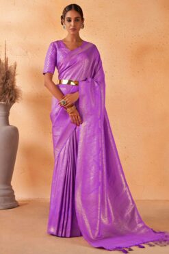 Charming Lavender Color Kanjivaram Silk Saree with Weaving Work