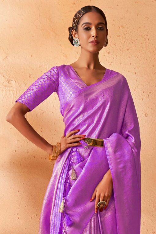 Charming Lavender Color Kanjivaram Silk Saree with Weaving Work