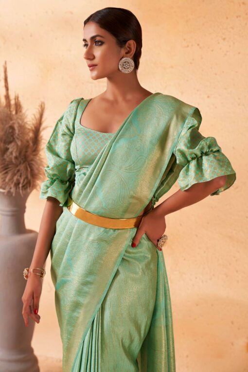 Mesmeric Sea Green Color Weaving Work On Kanjivaram Silk Saree