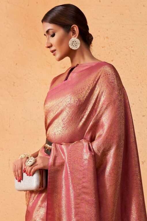 Excellent Pink Color Kanjivaram Silk Saree with Weaving Work